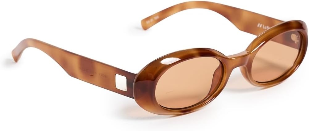 image:imageLe Specs Work It Sunglasses  Oval Unisex Minimalist Sleek StyleVintage Tort FrameAmber Lens