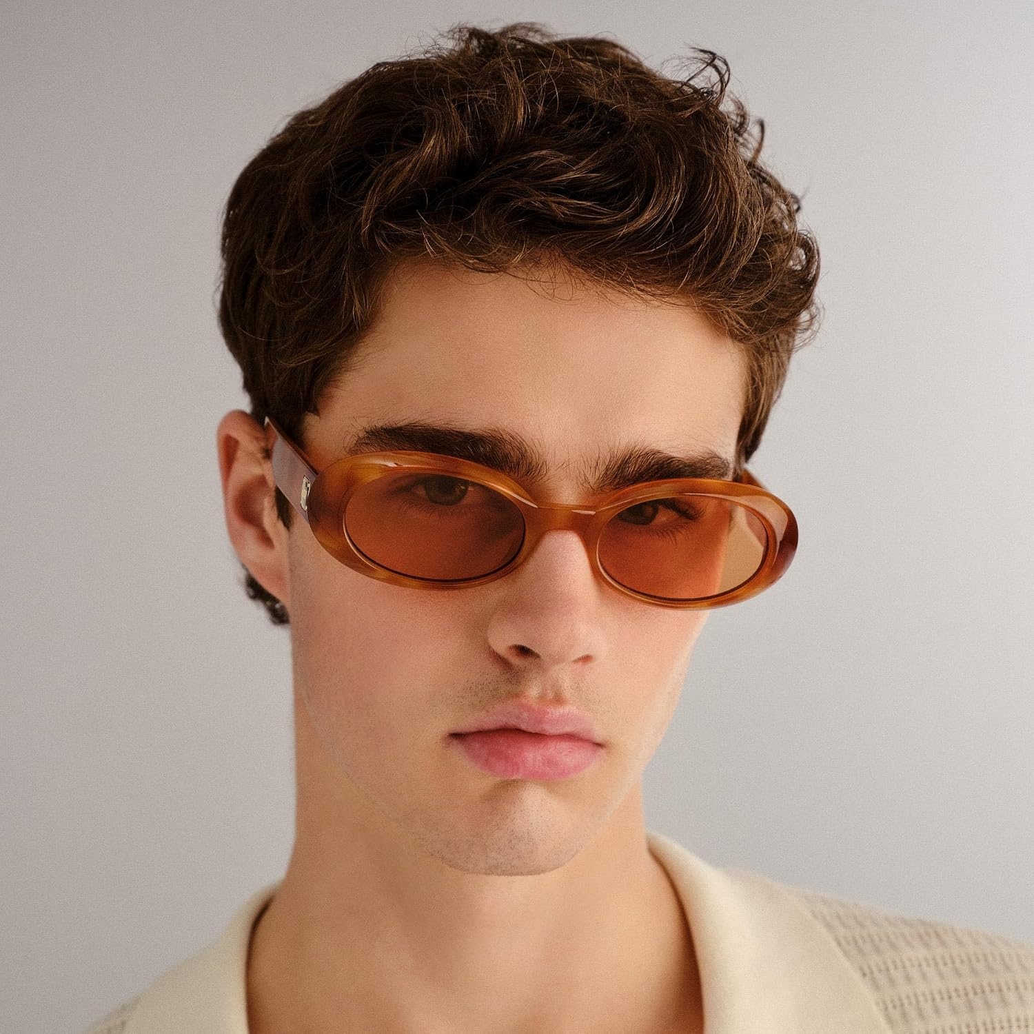 image:imageLe Specs Work It Sunglasses  Oval Unisex Minimalist Sleek StyleVintage Tort FrameAmber Lens