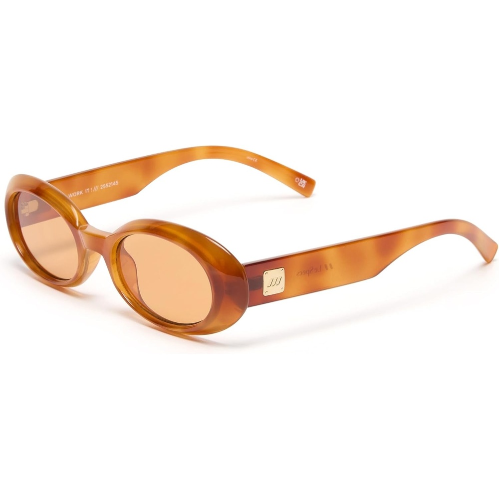 image:imageLe Specs Work It Sunglasses  Oval Unisex Minimalist Sleek StyleVintage Tort FrameAmber Lens